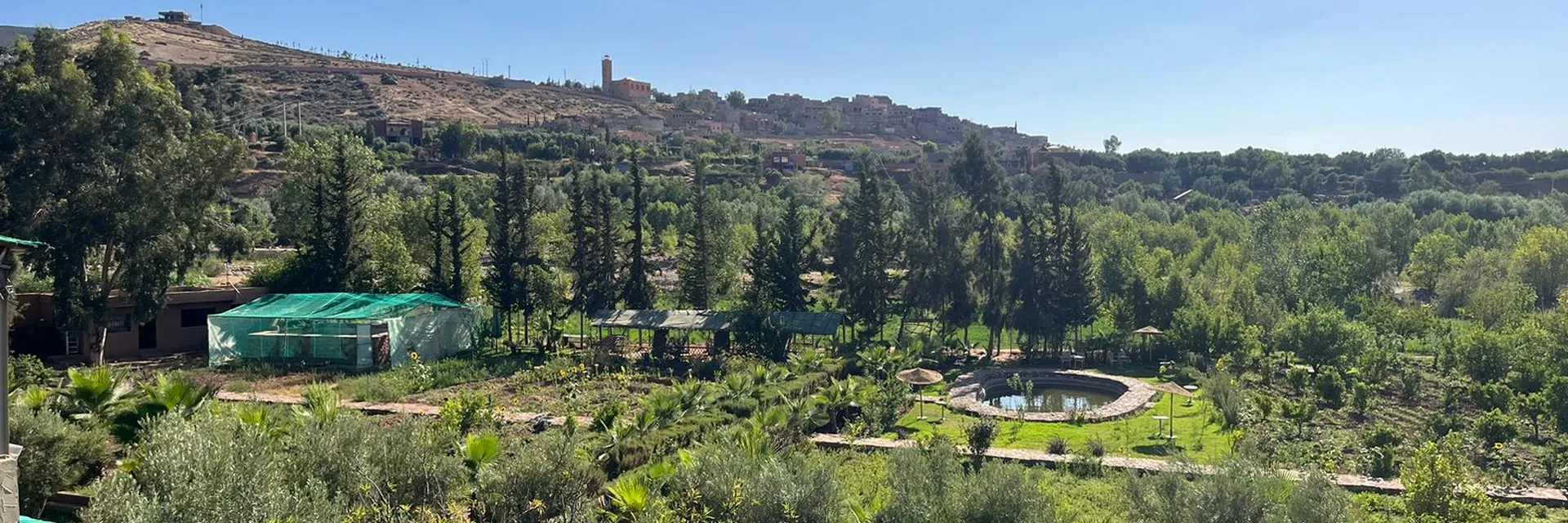 View over the gardens and the valley from Jnane Ayam Atlas