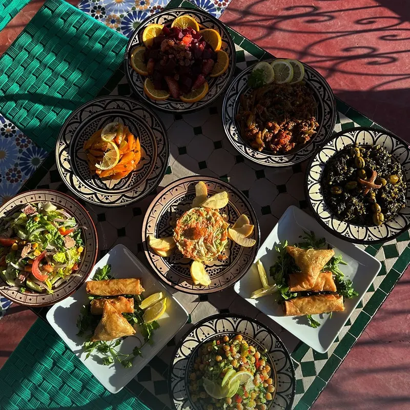 Traditional Moroccan dishes served at the auberge